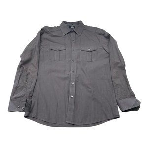 ROCK & REPUBLIC  Button Down Shirt Medium Gray Stripe Long Sleeve Pockets Cotton